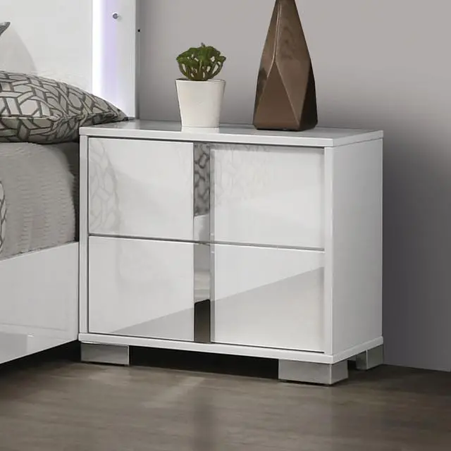 Main image of Contemporary Classic White Bedside Table Bedroom Furniture 1Pc Nightstand Chrome Legs Handles