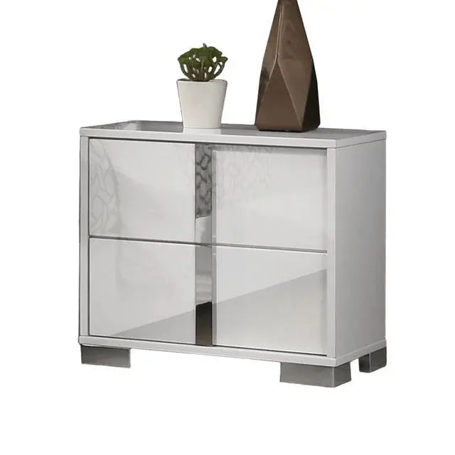Alt view image 3 of 5 - Contemporary Classic White Bedside Table Bedroom Furniture 1Pc Nightstand Chrome Legs Handles
