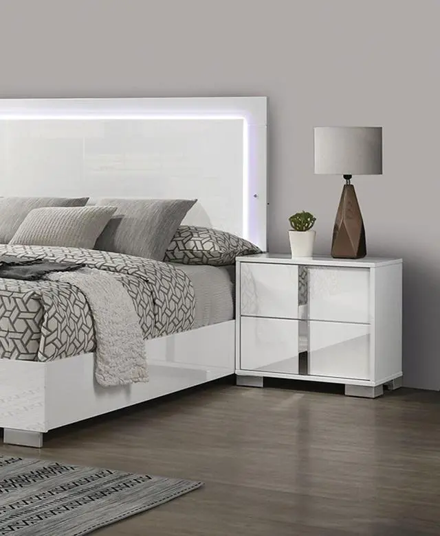 Alt view image 4 of 5 - Contemporary Classic White Bedside Table Bedroom Furniture 1Pc Nightstand Chrome Legs Handles