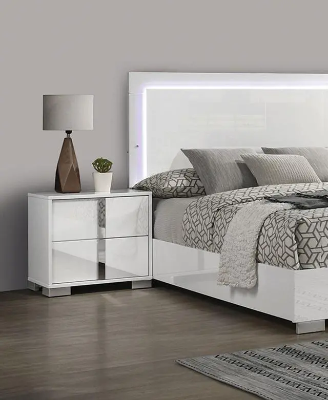 Alt view image 5 of 5 - Contemporary Classic White Bedside Table Bedroom Furniture 1Pc Nightstand Chrome Legs Handles