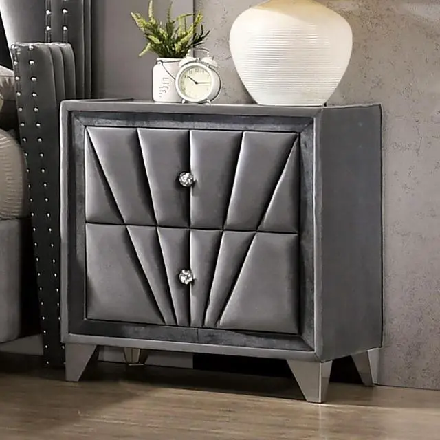 Main image of Gorgeous Gray Fabric Fully Upholstered Nightstand 1Pc Bedroom Furniture Chrome Legs Bedside Table