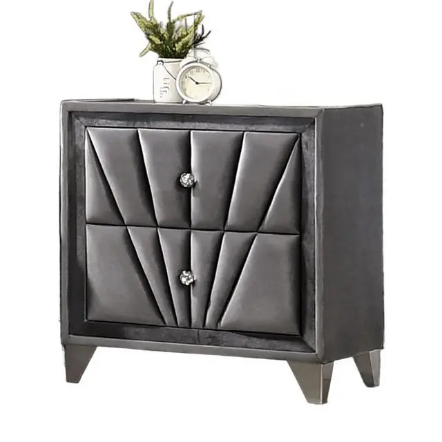 Alt view image 5 of 7 - Gorgeous Gray Fabric Fully Upholstered Nightstand 1Pc Bedroom Furniture Chrome Legs Bedside Table