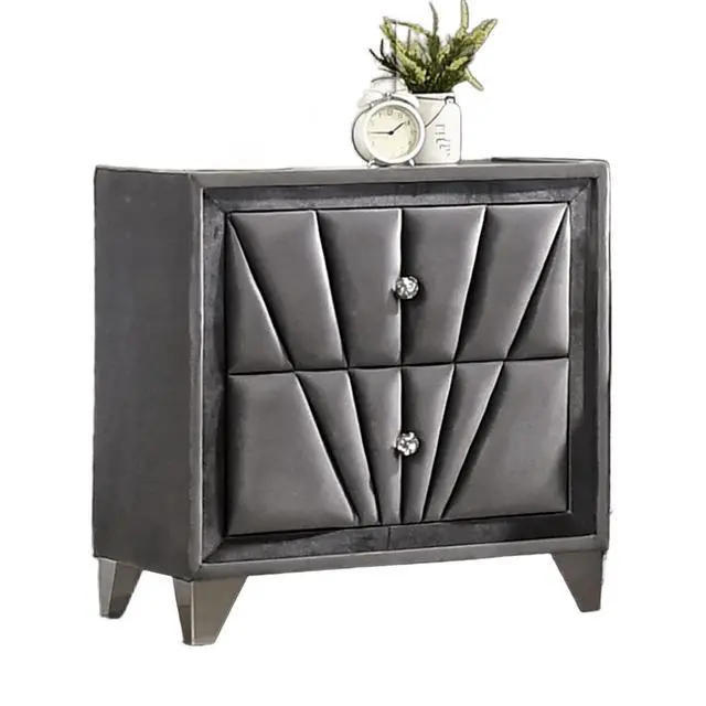 Alt view image 6 of 7 - Gorgeous Gray Fabric Fully Upholstered Nightstand 1Pc Bedroom Furniture Chrome Legs Bedside Table
