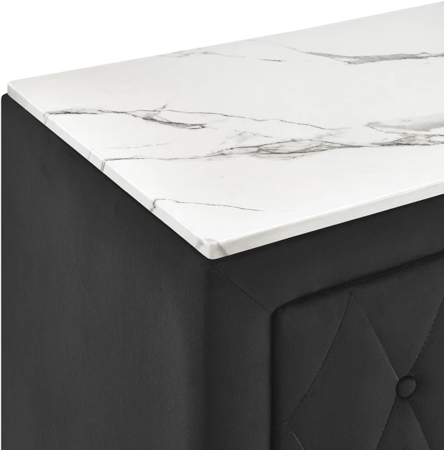 Alt view image 4 of 6 - 1Pc Black Nightstand Upholstery Fabric Faux Marble Top Two Storage Drawers Wooden Bedroom Furniture