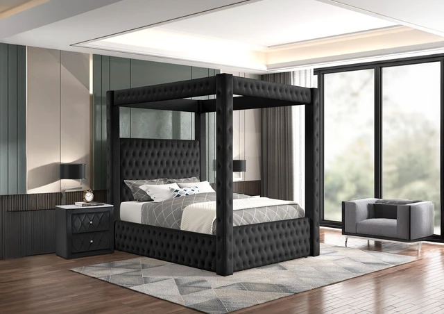 Alt view image 6 of 6 - 1Pc Black Nightstand Upholstery Fabric Faux Marble Top Two Storage Drawers Wooden Bedroom Furniture
