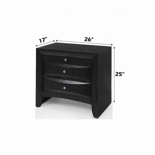 Alt view image 5 of 6 - 1Pc Black Finish Nightstand With Two Storage Drawers And Pull Out Tray Wooden Bedroom Furniture