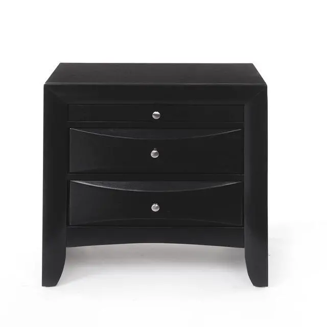 Alt view image 2 of 6 - 1Pc Black Finish Nightstand With Two Storage Drawers And Pull Out Tray Wooden Bedroom Furniture