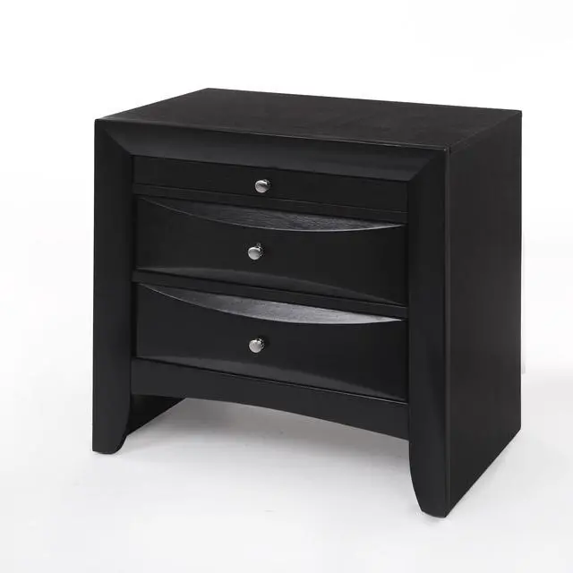 Alt view image 3 of 6 - 1Pc Black Finish Nightstand With Two Storage Drawers And Pull Out Tray Wooden Bedroom Furniture