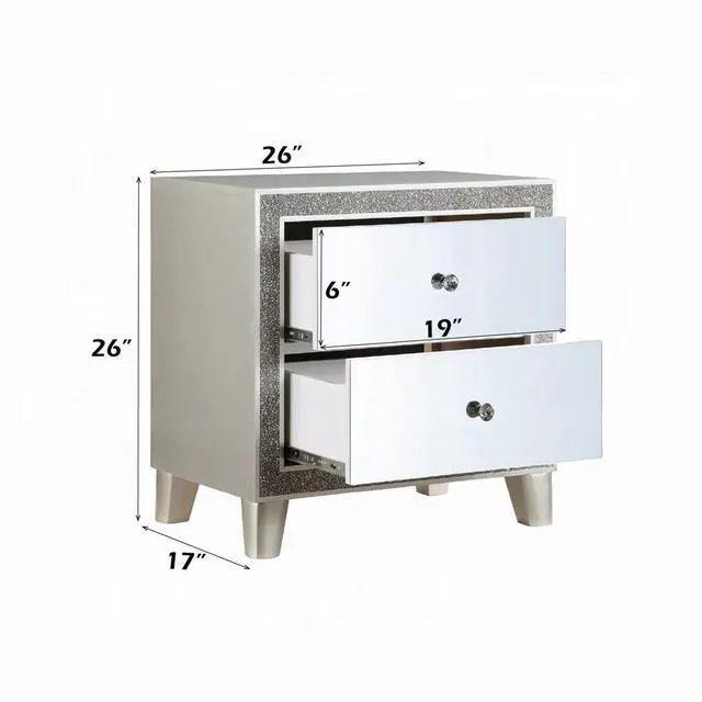 Alt view image 6 of 7 - Glam Style Bedroom Furniture 1Pc Nightstand With 2X Drawers Mirrored Front Champagne Finish