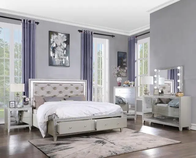 Alt view image 7 of 7 - Glam Style Bedroom Furniture 1Pc Nightstand With 2X Drawers Mirrored Front Champagne Finish