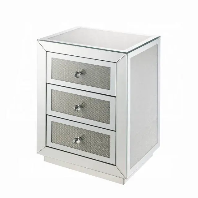Alt view image 2 of 5 - Glam Style Nightstand With Three Drawers Mirrored Finish Modern Home Furniture Accent Table