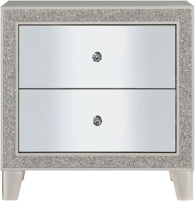 Alt view image 2 of 7 - Glam Style Bedroom Furniture 1Pc Nightstand With 2X Drawers Mirrored Front Champagne Finish
