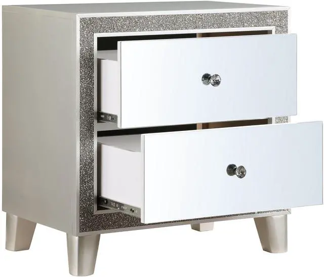 Alt view image 4 of 7 - Glam Style Bedroom Furniture 1Pc Nightstand With 2X Drawers Mirrored Front Champagne Finish