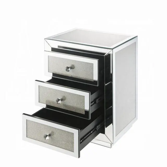 Alt view image 4 of 5 - Glam Style Nightstand With Three Drawers Mirrored Finish Modern Home Furniture Accent Table
