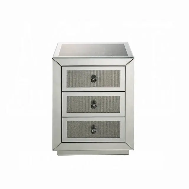 Alt view image 3 of 5 - Glam Style Nightstand With Three Drawers Mirrored Finish Modern Home Furniture Accent Table