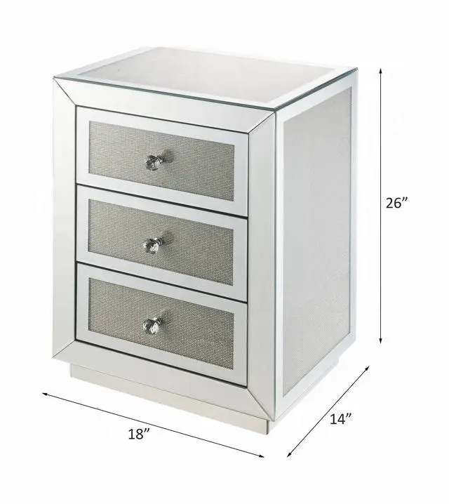 Alt view image 5 of 5 - Glam Style Nightstand With Three Drawers Mirrored Finish Modern Home Furniture Accent Table