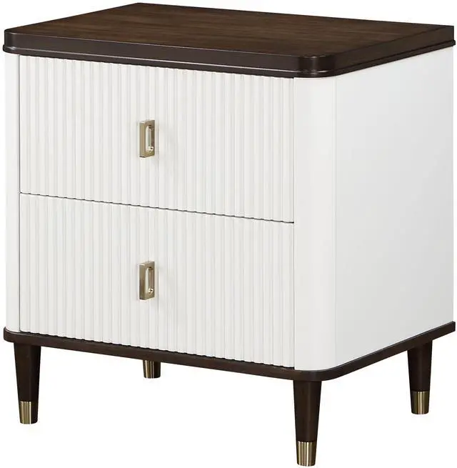 Alt view image 3 of 7 - Modern Design White And Brown Finish 2-Drawers Nightstand With Usb Port Durable Wooden Bedroom Furniture 1Pc