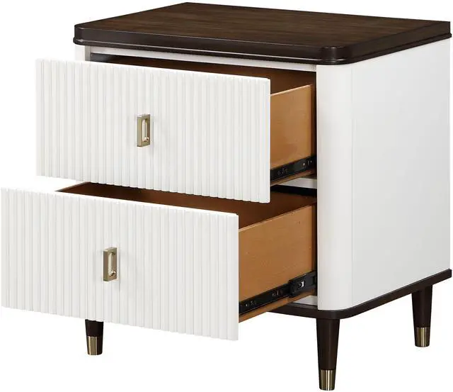 Alt view image 4 of 7 - Modern Design White And Brown Finish 2-Drawers Nightstand With Usb Port Durable Wooden Bedroom Furniture 1Pc