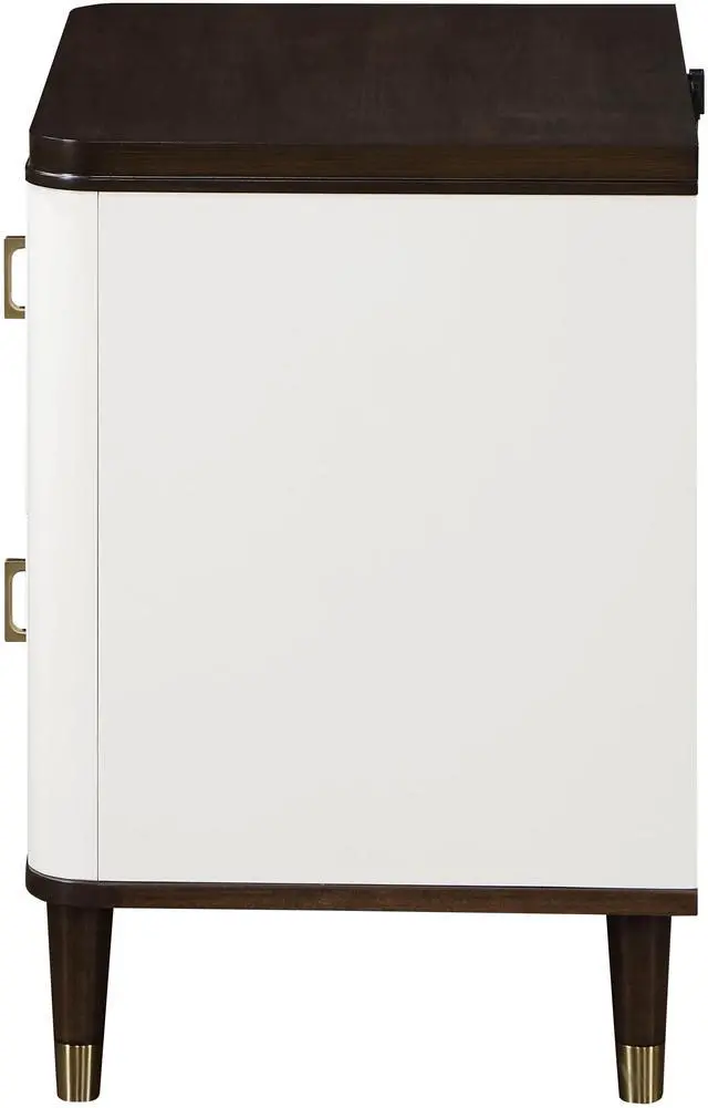 Alt view image 6 of 7 - Modern Design White And Brown Finish 2-Drawers Nightstand With Usb Port Durable Wooden Bedroom Furniture 1Pc