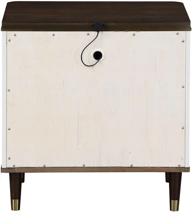 Alt view image 7 of 7 - Modern Design White And Brown Finish 2-Drawers Nightstand With Usb Port Durable Wooden Bedroom Furniture 1Pc