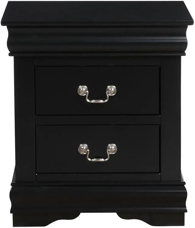 Main image of 1Pc Traditional Classic Black Finish 2-Drawers Nightstand Wooden Bedroom Furniture