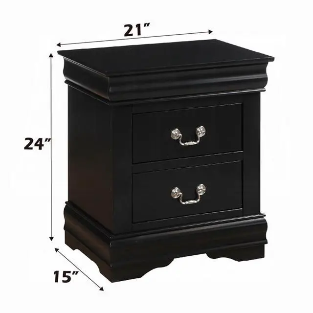 Alt view image 5 of 6 - 1Pc Traditional Classic Black Finish 2-Drawers Nightstand Wooden Bedroom Furniture