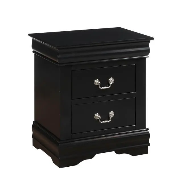 Alt view image 2 of 6 - 1Pc Traditional Classic Black Finish 2-Drawers Nightstand Wooden Bedroom Furniture