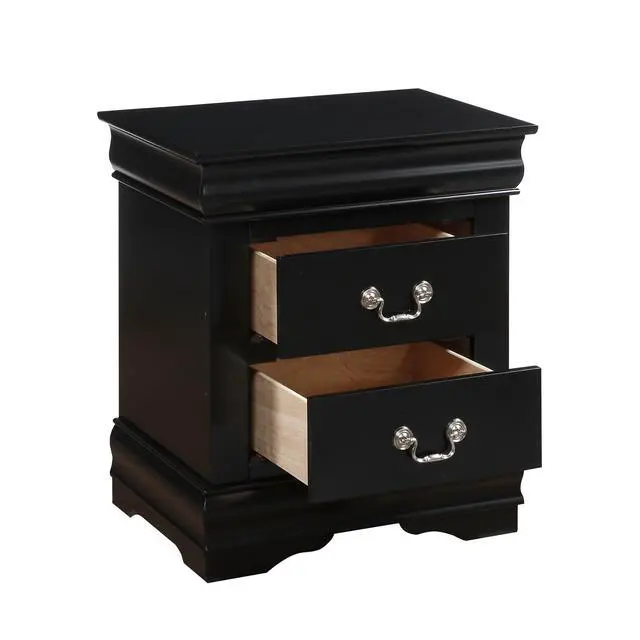 Alt view image 3 of 6 - 1Pc Traditional Classic Black Finish 2-Drawers Nightstand Wooden Bedroom Furniture