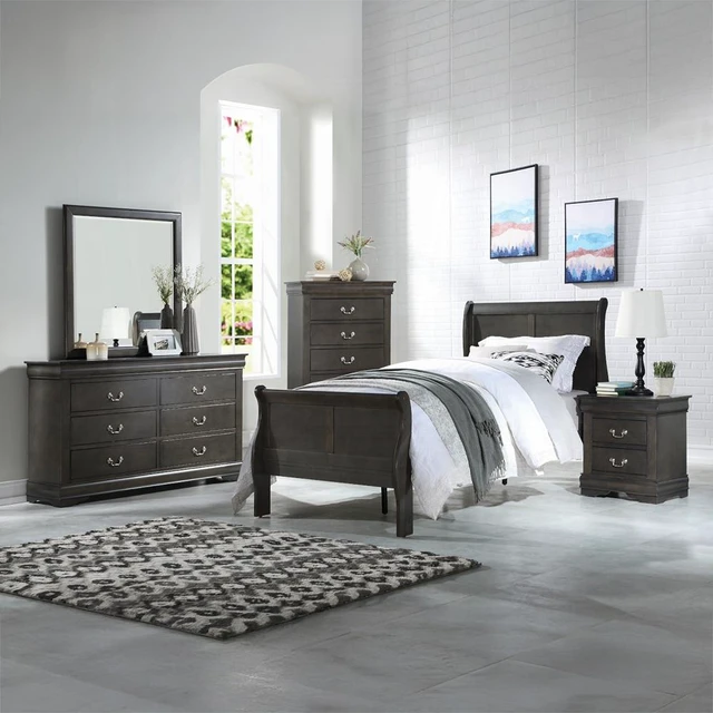 Alt view image 7 of 7 - 1Pc Traditional Classic Gray Finish 2-Drawers Nightstand Wooden Bedroom Furniture