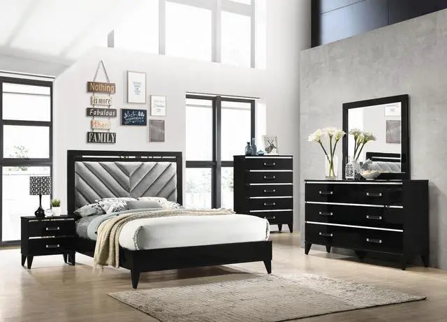 Alt view image 7 of 7 - Contemporary Shiny Black Finish 2 Storage Drawer Nightstand Wooden Bedroom Furniture 1Pc