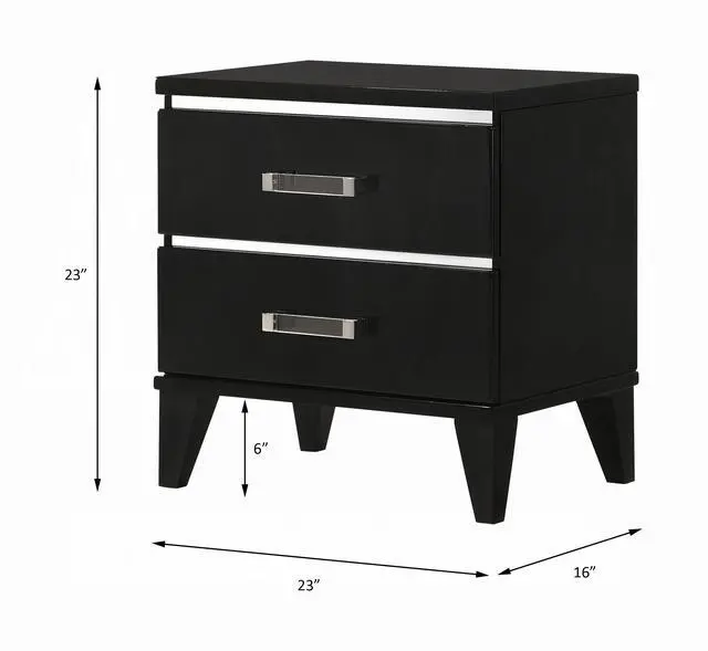 Alt view image 6 of 7 - Contemporary Shiny Black Finish 2 Storage Drawer Nightstand Wooden Bedroom Furniture 1Pc