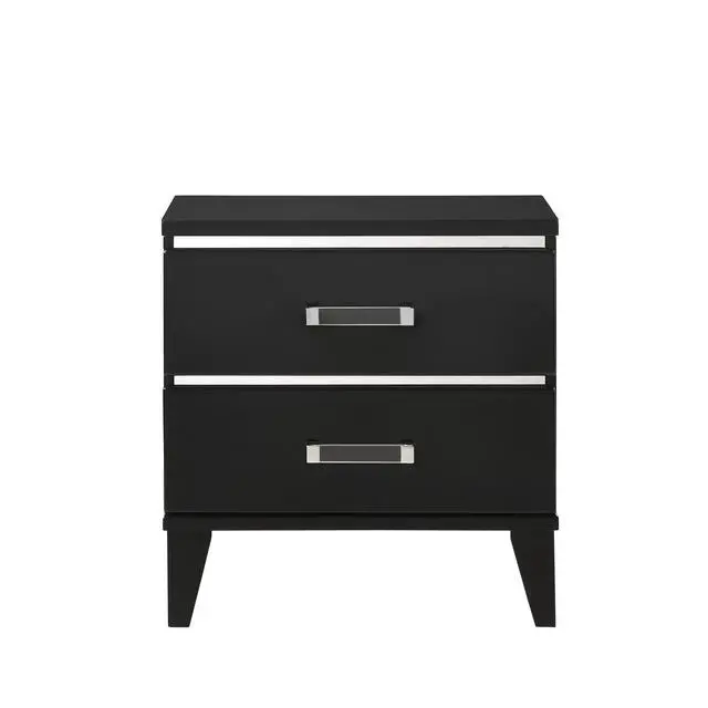 Alt view image 2 of 7 - Contemporary Shiny Black Finish 2 Storage Drawer Nightstand Wooden Bedroom Furniture 1Pc