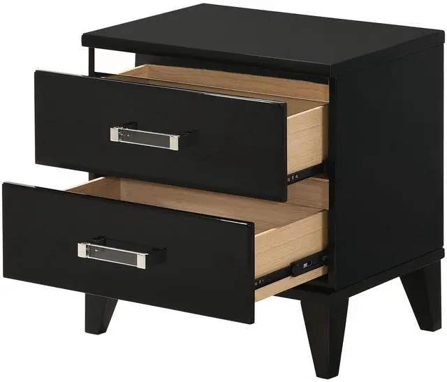 Alt view image 4 of 7 - Contemporary Shiny Black Finish 2 Storage Drawer Nightstand Wooden Bedroom Furniture 1Pc