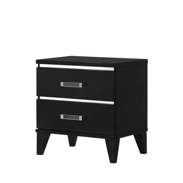 Alt view image 3 of 7 - Contemporary Shiny Black Finish 2 Storage Drawer Nightstand Wooden Bedroom Furniture 1Pc