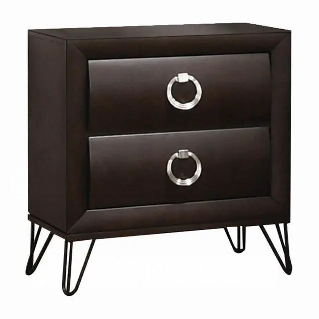 Alt view image 4 of 5 - 1Pc Contemporary Dark Merlot Finish Nightstand With Drawers Metal Legs Bedroom Furniture