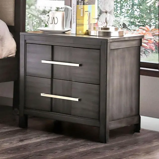 Main image of Transitional 1Pc Nightstand Gray Color English Dovetail Drawer Construction Bedside Table Bedroom