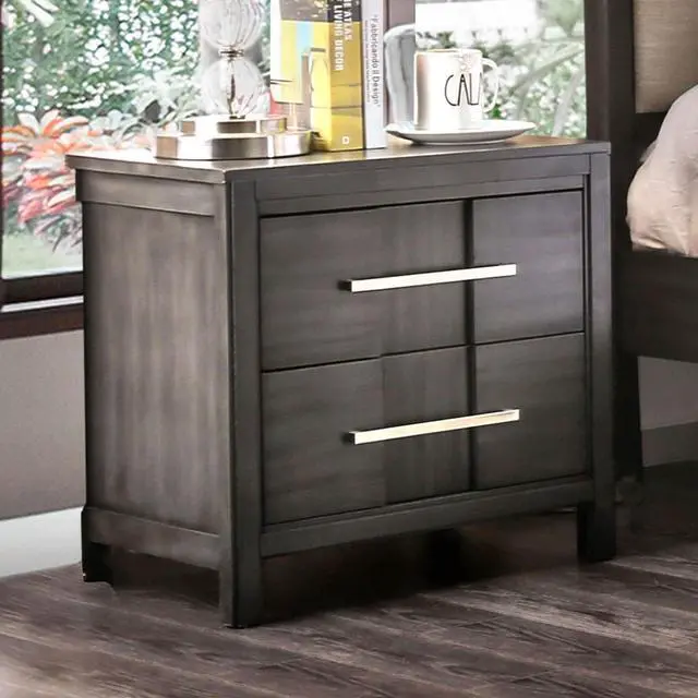 Alt view image 2 of 7 - Transitional 1Pc Nightstand Gray Color English Dovetail Drawer Construction Bedside Table Bedroom