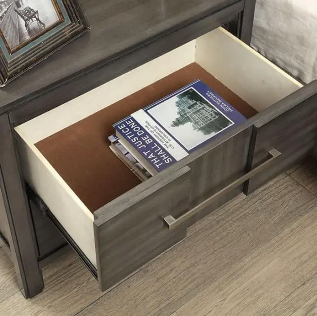 Alt view image 4 of 7 - Transitional 1Pc Nightstand Gray Color English Dovetail Drawer Construction Bedside Table Bedroom