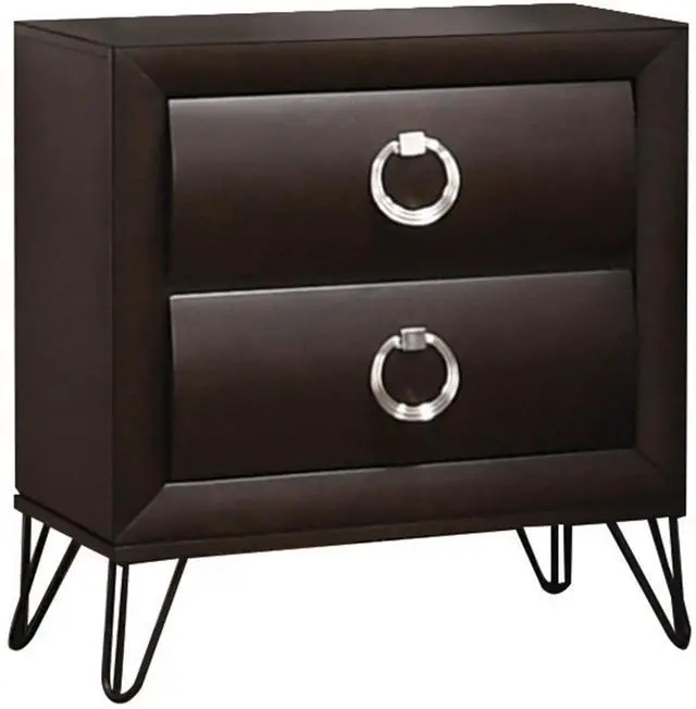 Main image of 1Pc Contemporary Dark Merlot Finish Nightstand With Drawers Metal Legs Bedroom Furniture