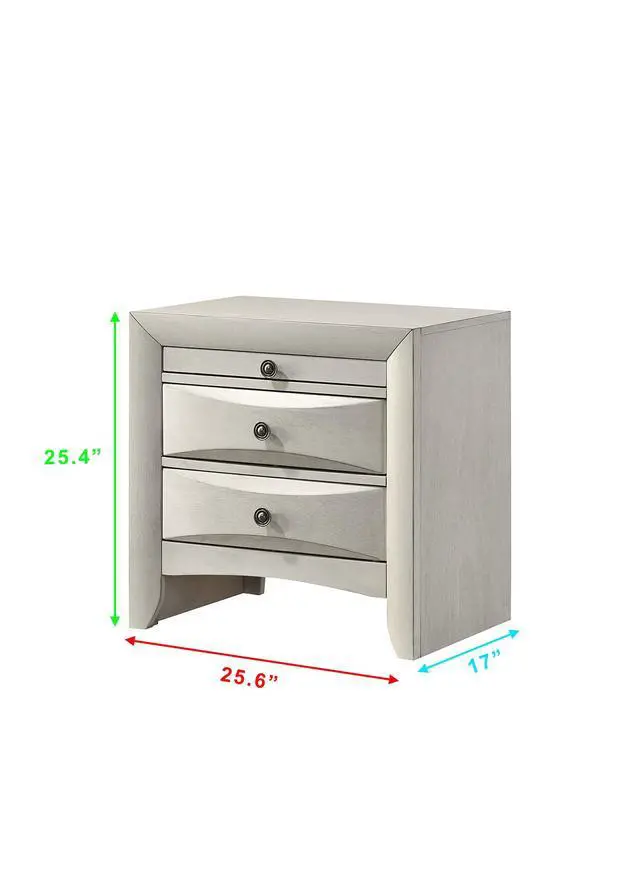 Alt view image 4 of 5 - 1pc Contemporary Neutral White Finish Curved Drawer Fronts Storage Drawers Nightstand Wooden