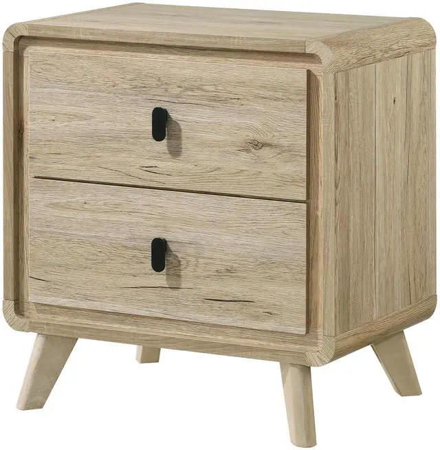 Main image of 1Pc Mid-Century Natural Textures Warm, Wood-Inspired Finish Ample Drawer Space Two Drawers Nightstand Storage Wooden Furniture