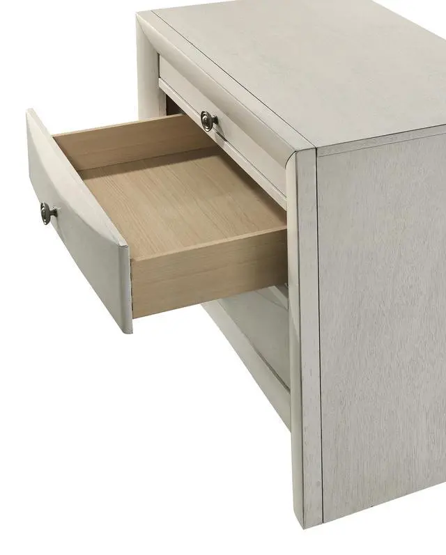 Alt view image 2 of 5 - 1pc Contemporary Neutral White Finish Curved Drawer Fronts Storage Drawers Nightstand Wooden