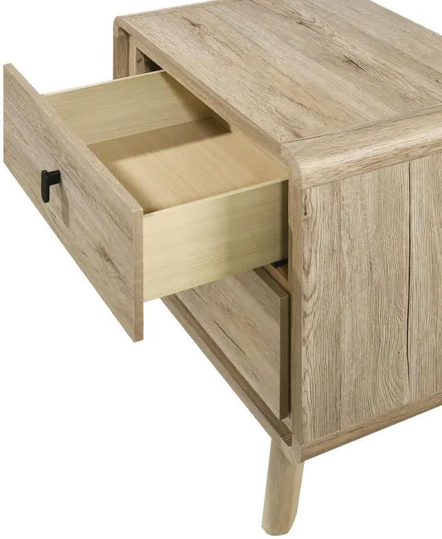 Alt view image 2 of 7 - 1Pc Mid-Century Natural Textures Warm, Wood-Inspired Finish Ample Drawer Space Two Drawers Nightstand Storage Wooden Furniture