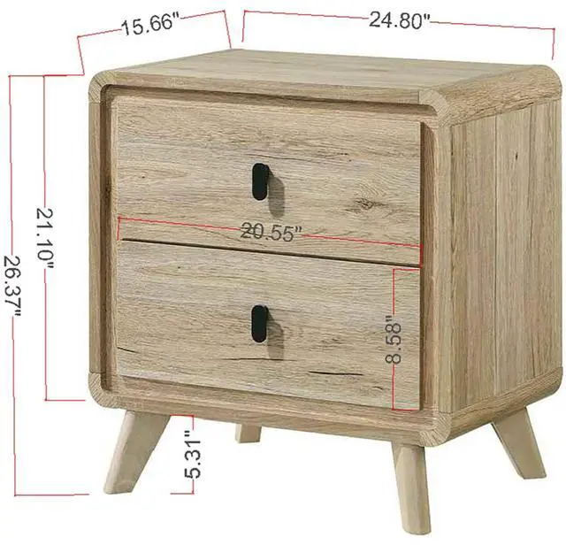 Alt view image 3 of 7 - 1Pc Mid-Century Natural Textures Warm, Wood-Inspired Finish Ample Drawer Space Two Drawers Nightstand Storage Wooden Furniture