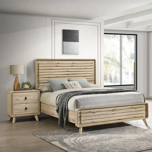 Alt view image 6 of 7 - 1Pc Mid-Century Natural Textures Warm, Wood-Inspired Finish Ample Drawer Space Two Drawers Nightstand Storage Wooden Furniture