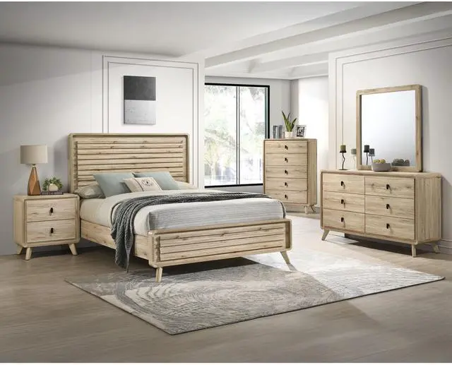 Alt view image 7 of 7 - 1Pc Mid-Century Natural Textures Warm, Wood-Inspired Finish Ample Drawer Space Two Drawers Nightstand Storage Wooden Furniture