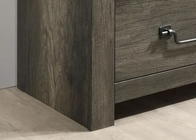 Alt view image 3 of 7 - Rustic Gray 1Pc Bedside Table Melamine Paper Wooden Nightstand Antique Brass Color Drop Handles
