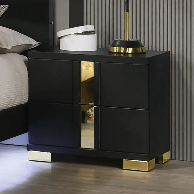 Main image of Black And Gold Trim 1Pc Nightstand Bracketed Metal Legs Acrylic Trim Contemporary Bedroom Furniture