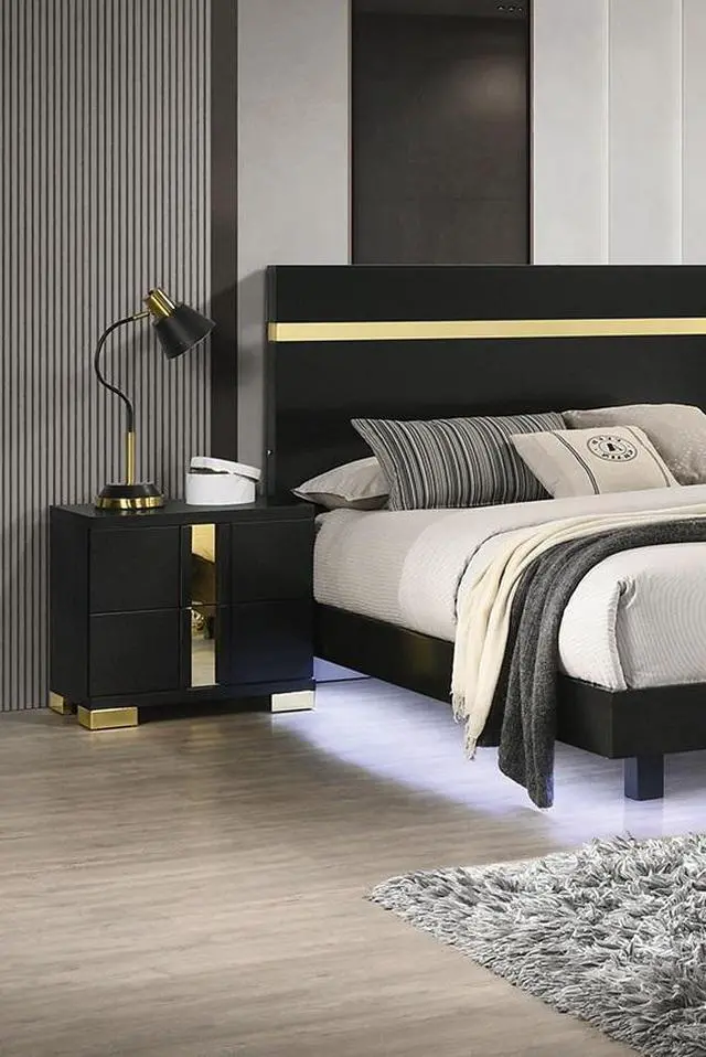 Alt view image 4 of 7 - Black And Gold Trim 1Pc Nightstand Bracketed Metal Legs Acrylic Trim Contemporary Bedroom Furniture