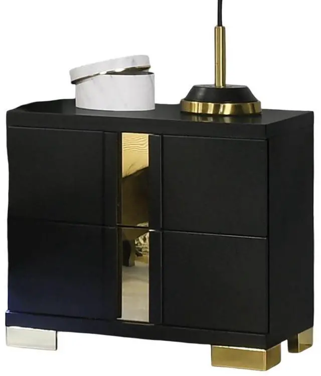 Alt view image 5 of 7 - Black And Gold Trim 1Pc Nightstand Bracketed Metal Legs Acrylic Trim Contemporary Bedroom Furniture